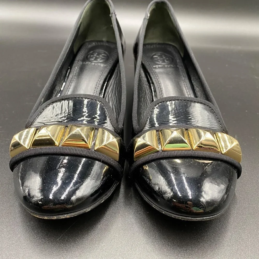 Tory Burch Asher Patent Studded Rockstud Pump Black Women's Size 6